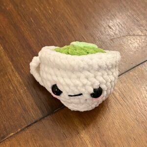 Handmade Plush Tea Cup Toy - White and Lime Green